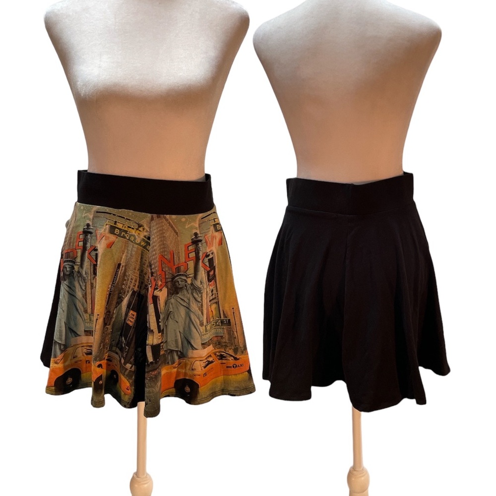 5ifth Degree Black Graphic Historic New York Print Mini Circle Skirt Size Medium